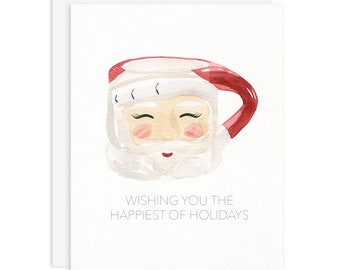 Vintage Santa Mug Holiday Greeting Card