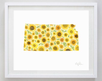 Kansas Sunflower Art Print - Kansas State Flower - Sunflowers - Sunflower Watercolor Art Print - KC Art - Kansas City Painting - Kansas Gift