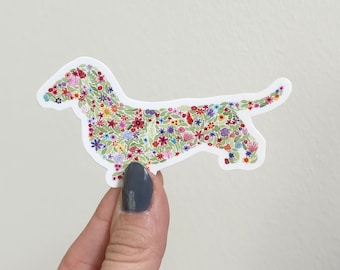 Doxie Floral Sticker - Dog Decal - Dog Sticker - Dog Lover Gift - Dog Art