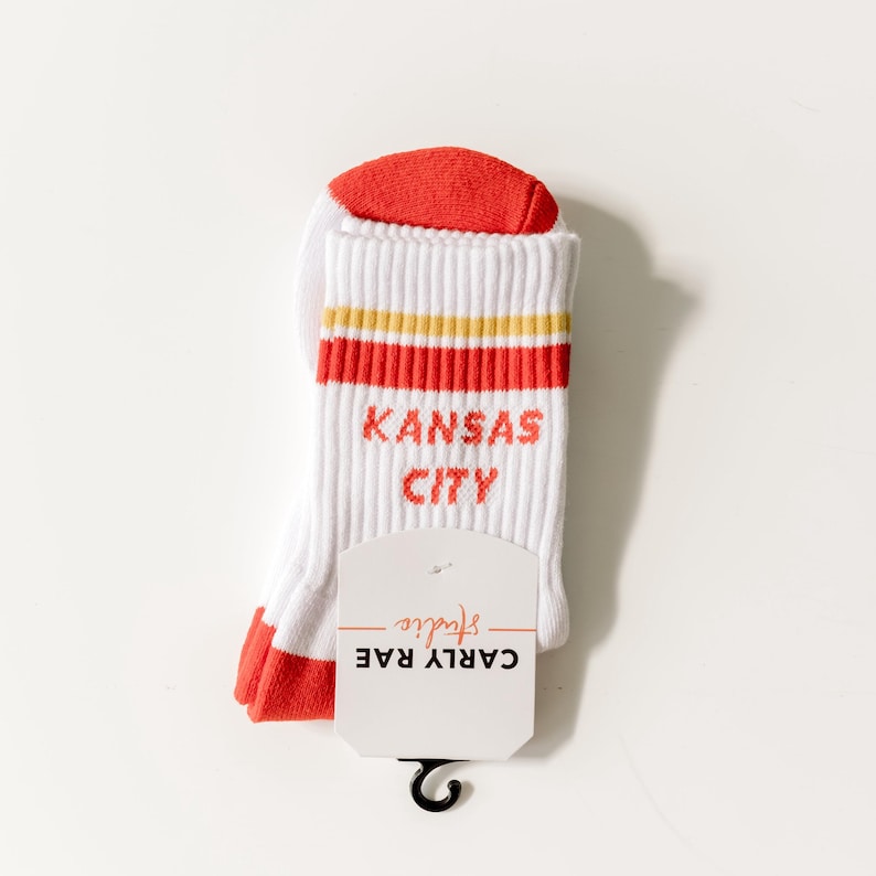 Kansas City Crew Socks - White w/ Red & Gold - Football - KC - KC Socks - Kansas City Socks - Gift image 6