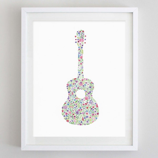 Guitar Watercolor Print - Guitar Artwork - Girls Guitar Gift - Girls Room - Nursery - Music Decor - Music Watercolor - Music Decor