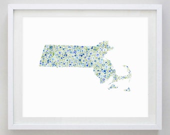 Massachusetts Watercolor Art Print - Custom Massachusetts Nursery Gift - Custom State Watercolor Print - Massachusetts Kids Room