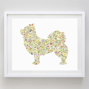 Langharige Chihuahua Floral aquarel Art Print - hondencadeau - hondenras - puppy kunst - hondenliefhebber artwork - Chihuahua kunst - hond moeder cadeau