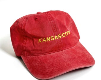 Gorra bordada de Kansas City - Gorra juvenil - Gorra infantil de KC - Gorra de béisbol - Regalo de Kansas City - Regalo de KC - Fútbol de Kansas City - Rojo - Verde azulado - Jean