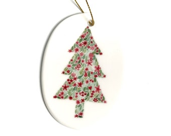 Christmas Tree Floral Ornament - Christmas - Ceramic - Holiday - Gift - Watercolor - Ornaments