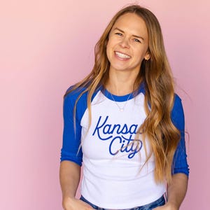 Kansas City 3/4 Baseball Baby Tee - Blue & White