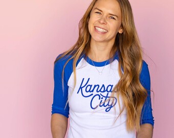 Kansas City 3/4 baseboll babytröja - blå & vit
