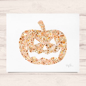 Halloween Jack-O-Lantern Pumpkin Floral Watercolor Art Print