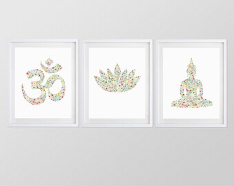 Set of 3 Yoga Floral Watercolor Art Prints
