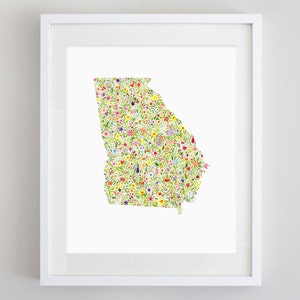 Georgia State Floral Watercolor Art Print - Available in Any State