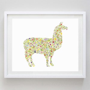 Llama Floral Watercolor Art Print - Animal Artwork - Llama Art Print - Girls Room - Llama Gift - Alpaca Art - Animal Kids Room