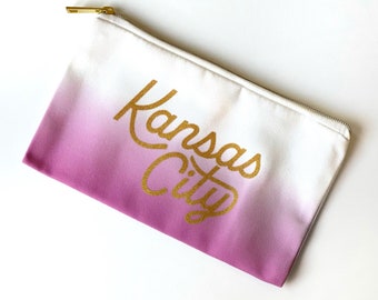 Kansas City Script Pouch in Pink Dip - Kansas City - KC gift - Kansas City Gift - Kansas City Pride - Zipper Pouch - Birthday Gift