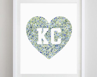 Kansas City Heart Floral Watercolor Print - Kansas City Art - KC Watercolor Painting