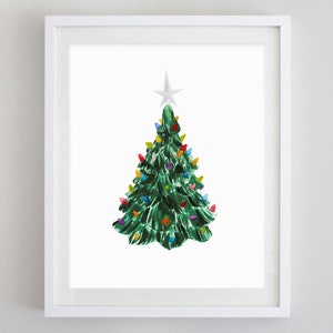 Vintage Christmas Tree Watercolor Art Print Vintage Christmas Vintage Decor Vintage Holidays Christmas Art Christmas Art Print image 1