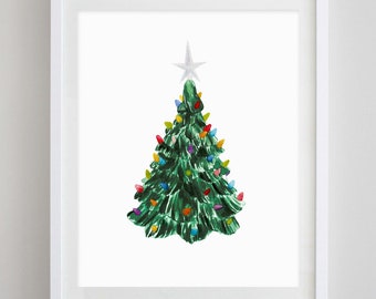 Vintage Christmas Tree Watercolor Art Print - Vintage Christmas - Vintage Decor - Vintage Holidays - Christmas Art - Christmas Art Print