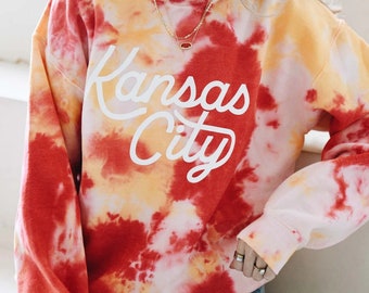 Kansas City Tie Dye-sweater - KC Football - rood en geel - Kansas City-sweater