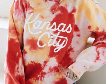 Kansas City Tie Dye Sweatshirt - KC Football - Red and Yellow - Kansas City Sweatshirt