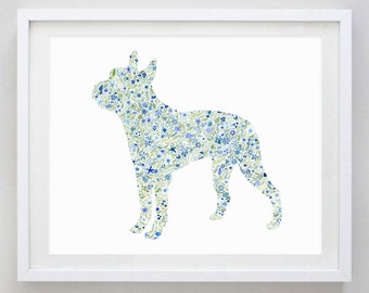 Boston Terrier Floral Dog Watercolor Print - Dog Gift - Dog Breed - Puppy Art - Dog Lover Artwork