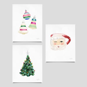 Set of 3 Vintage Christmas Watercolor Art Prints - Christmas Decor - Christmas Art - Santa Claus Art - Watercolor - Holiday Ornaments