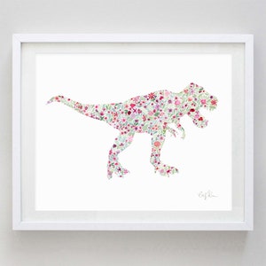 Dinosaure T-Rex Aquarelle Art Print en rose - Dino Kids Room - Tyrannosaurus Rex - Dinosaur Girls Room - Dinosaur Gift - Pink Dinosaur