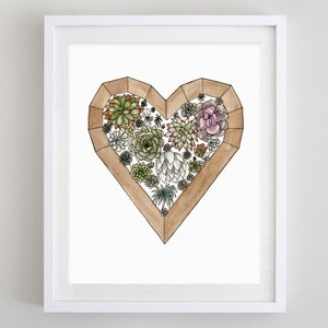 Succulent Love Watercolor Art Print - Gardener Gift - Succulent Watercolor Painting - Garden Artwork