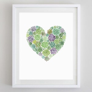 Succulent Love Heart Watercolor Art Print - Gardener Gift - Succulent Watercolor Painting - Garden Artwork