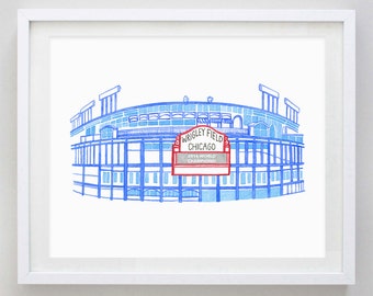 Wrigley Field Stadium Chicago Watercolor Print