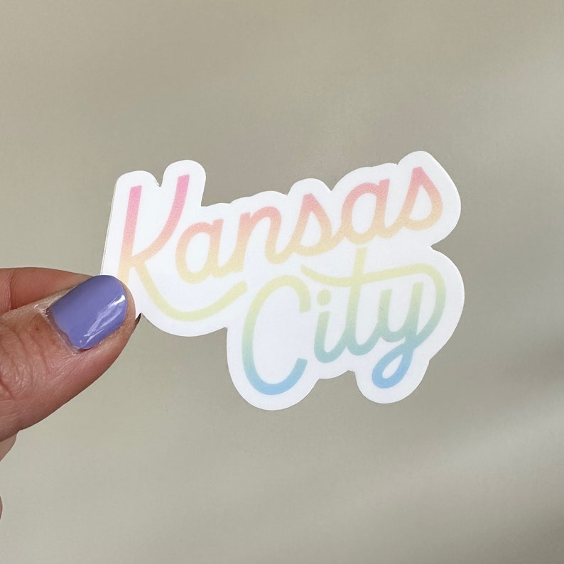 Kansas City Rainbow Script Sticker KC Sticker Kansas City Gift KC Art Kansas City Decal Kansas City Pride image 1