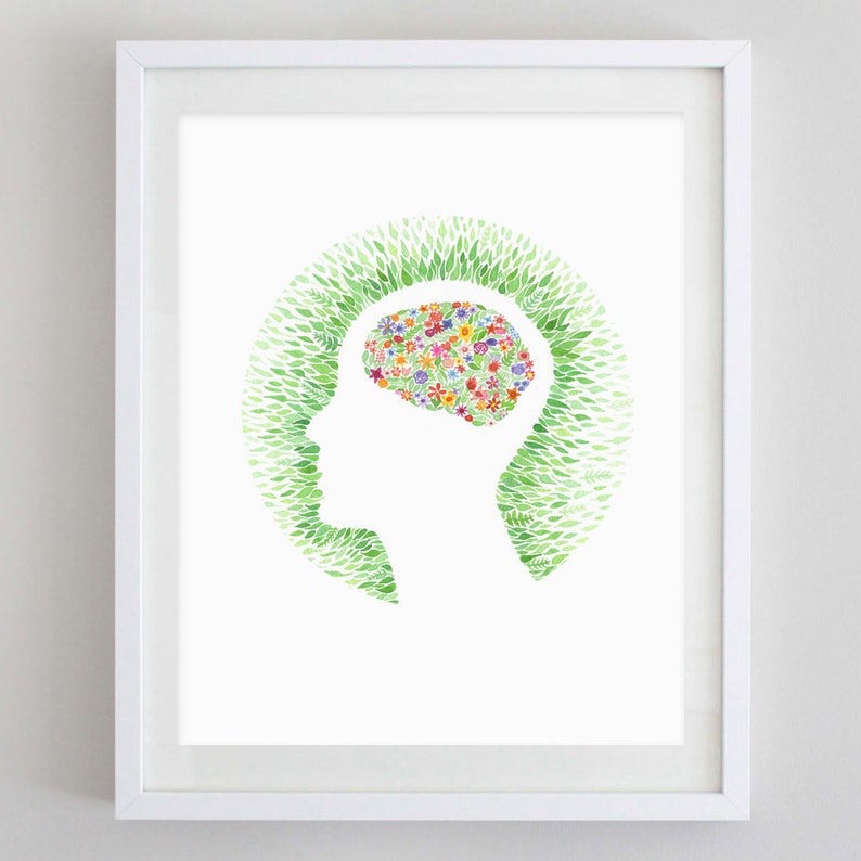 Brain Psychology Watercolor Art Print The Mind Artwork Psychologist Gift Therapist Gift Psychology Major Teacher Gift image 1