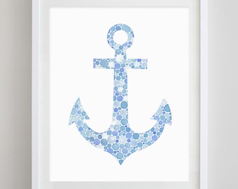 Blue Anchor Watercolor Print - Custom Anchor Artwork - Beach House Art - Anchor Painting - Anchor Gift - Ocean Nursery - Lake House Decor