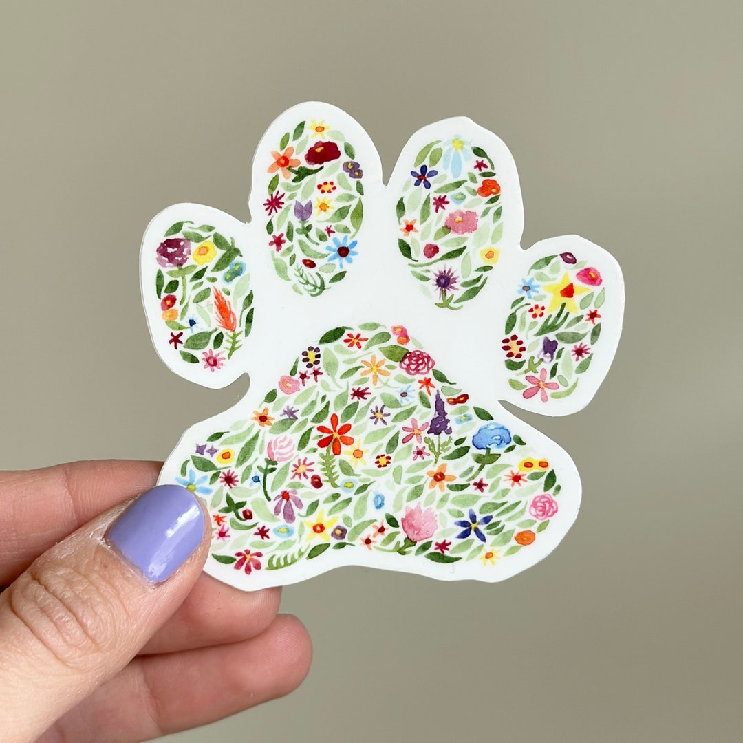 Paw Print Floral Sticker - Paw Print Decal - Dog Sticker - Dog Lover ...