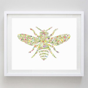 Bumble Bee Floral Watercolor Art Print