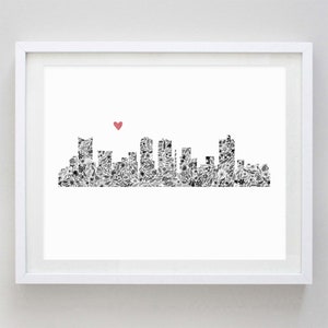 Fort Worth Skyline Floral Watercolor Print - Wedding Gift - Anniversary - Military Family - New Home - Moving - City Skyline