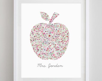 Customized Teacher Appreciation Gift - Apple Floral Watercolor Print - Teacher Thank You - End the School Year