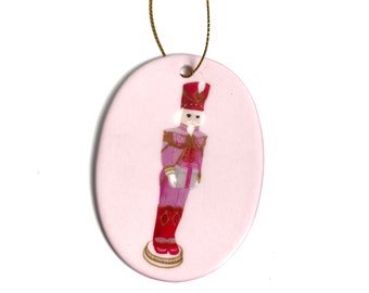 Nutcracker Ornament - Christmas - Pink - Ceramic - Pink Nutcracker - Holiday - Gift - Watercolor