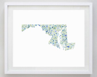 Maryland Watercolor Art Print - Custom Maryland Artwork - Maryland Housewarming Gift - Custom State Watercolor Print - Maryland Kids Room