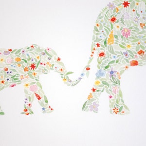 Mama and Baby Elephant Floral Watercolor Print Mom and Baby Animal Nursery Elephant Nursery Elephant Artwork image 4