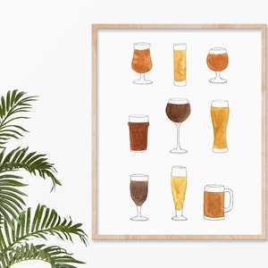 Beer Watercolor Art Print Basement Decor Bar Artwork Kitchen Wall Art Alcohol Watercolor Painting image 1