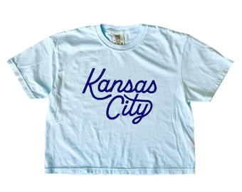 Kansas City Script Cropped T-Shirt - Blue - KC Baseball