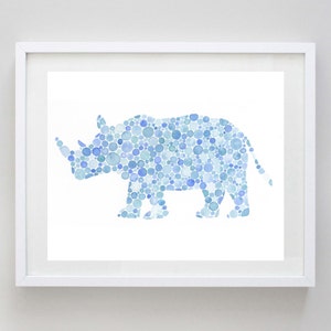 Rhino Watercolor Art Print in Blue Dots - Safari Nursery - Animal Artwork - Boys or Girls Nursery - Zoo Animals