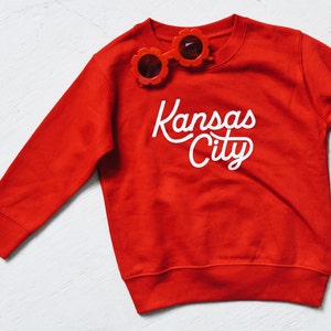 Kansas City Football Script Toddler Sweatshirt KC Kids Tee Kansas City Shirt KC Toddler Shirt Kansas City Kids Gift KC Gift image 2