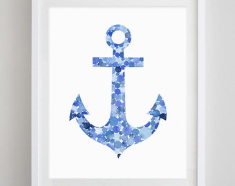 Blue Anchor Watercolor Print - Custom Anchor Artwork - Beach House Art - Anchor Painting - Anchor Gift - Ocean Nursery - Lake House Decor