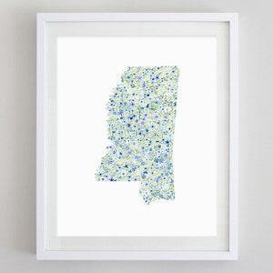 Mississippi Watercolor Art Print - Custom Mississippi Artwork - Mississippi Nursery Gift - State Watercolor Print - Mississippi Kids Room