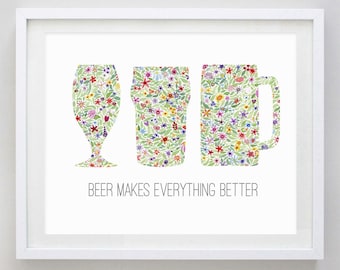 Beer Lover Watercolor Art Print - Basement Decor - Bar Artwork - Kitchen Wall Art - Alcohol Watercolor Painting - Carly Rae Studio