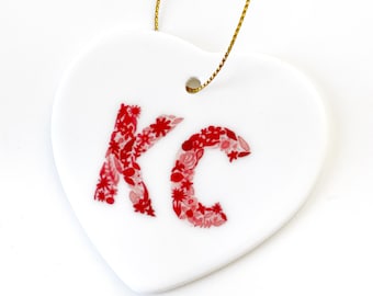 Kansas City Ornament - KC Heart - KC Christmas Gift - Kansas City Art - Kansas City Christmas - KC Ornament - Holiday Decor