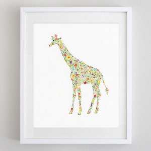 Giraffe Floral Watercolor Art Print - Animal Nursery - Safari Animals - Giraffe Painting - Kids Room
