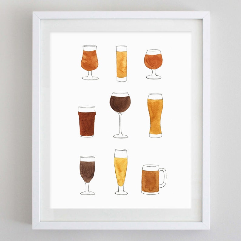 Beer Watercolor Art Print Basement Decor Bar Artwork Kitchen Wall Art Alcohol Watercolor Painting image 2