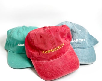 Kansas City Embroidered Hat - KC Hat - Baseball Cap - Women's Hat - Kansas City Gift - KC Gift - Kansas City Football - Red - Teal - Jean