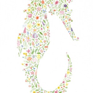 Seepferdchen Blumen Aquarell Kunstdruck Bild 2