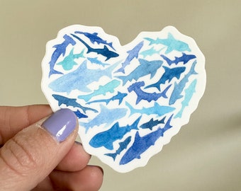 Shark Heart Sticker - Shark Decal - Shark Sticker - Shark Lover Gift - Shark Gift - Shark Love - Scuba